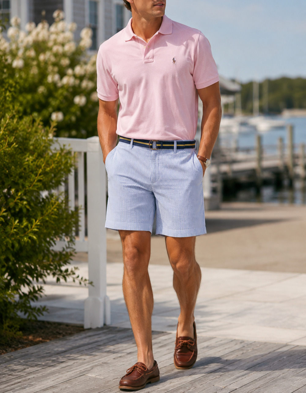 Polo Ralph Lauren Blue White Seersucker Stretch Classic Fit Shorts Sz. 34 NWT